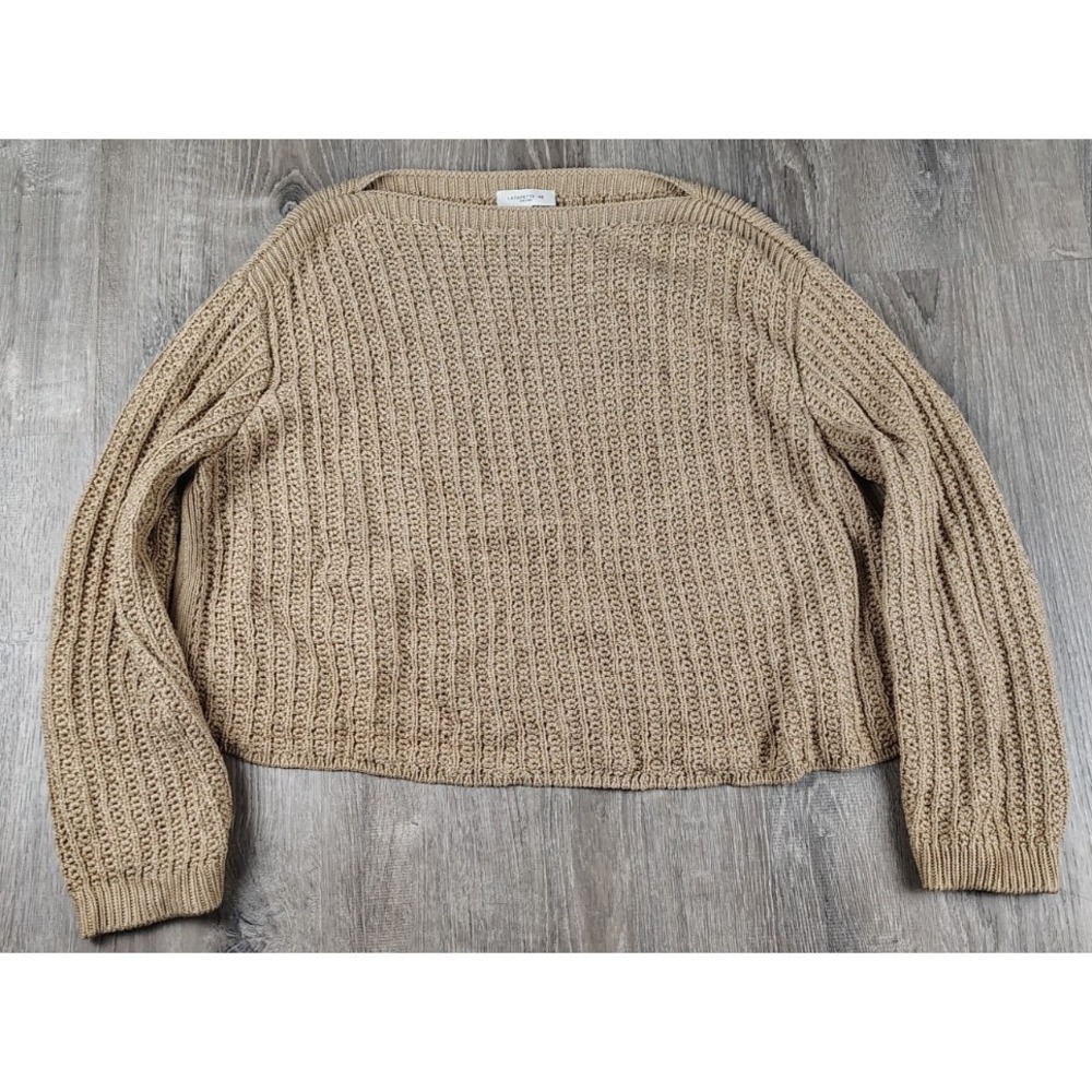 Lafayette 148 NY Women L Sweater‎ Tan Textured Chunky Knit Silk Cotton Pullover